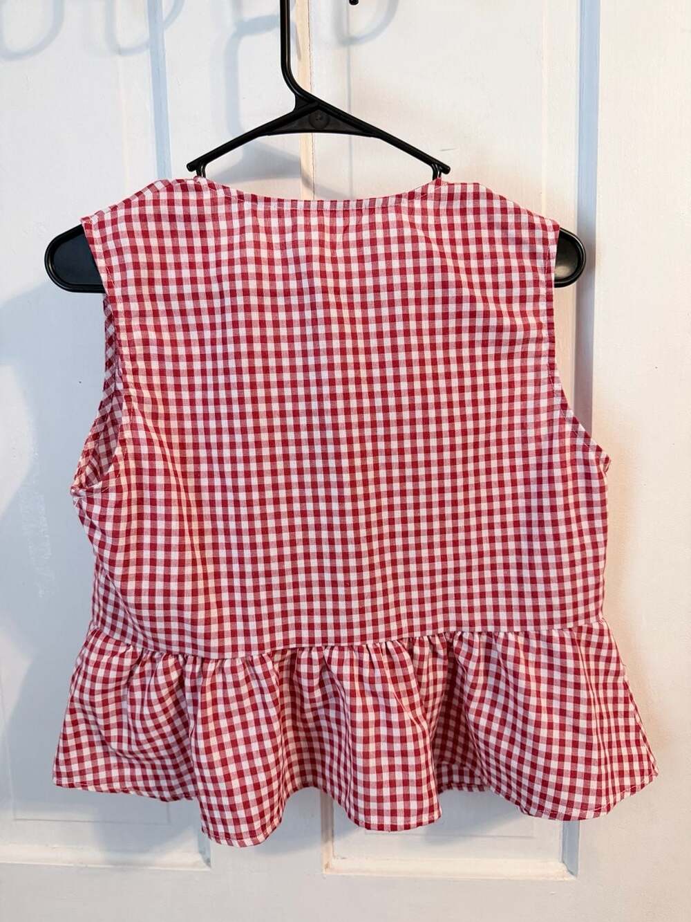 Women's Red Gingham Sleeveless Tie-Back Peplum Blouse size M/6

AD